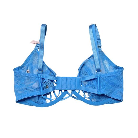 Victoria's Secret Unlined Rose Lace & Grommet Low-Cut Demi Bra Capri Blue 32DD - Picture 2 of 3